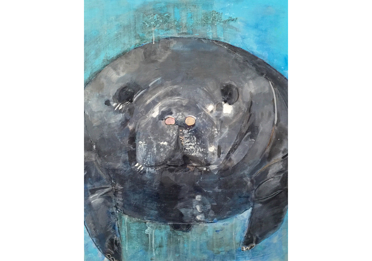 Manatee #4 (Barry), 2013, acrylic, gesso, charcoal, pastel, dye on canvas, 30x24 in.