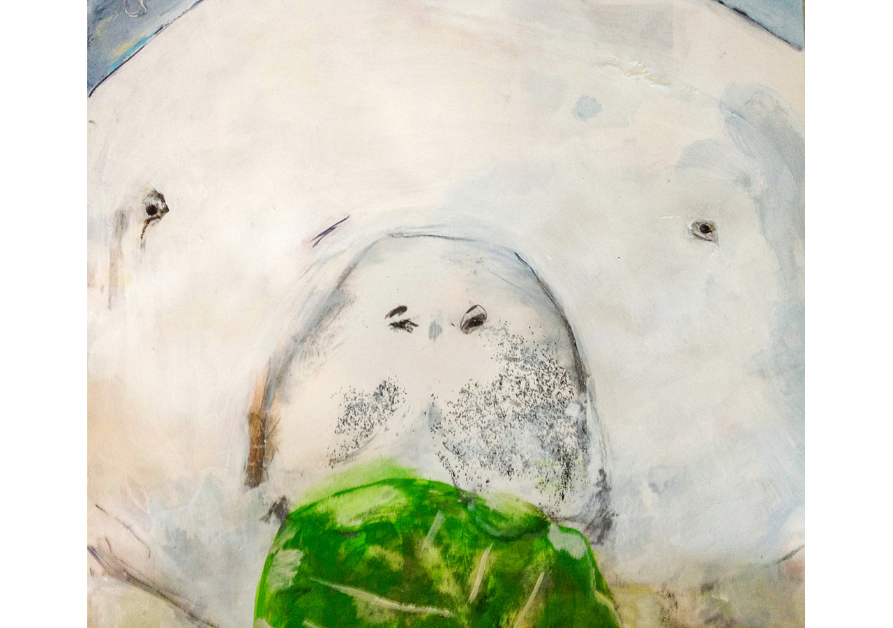 Cabbage, 2013,	acrylic, charcoal, pencil on paper, 14 x 14 in.